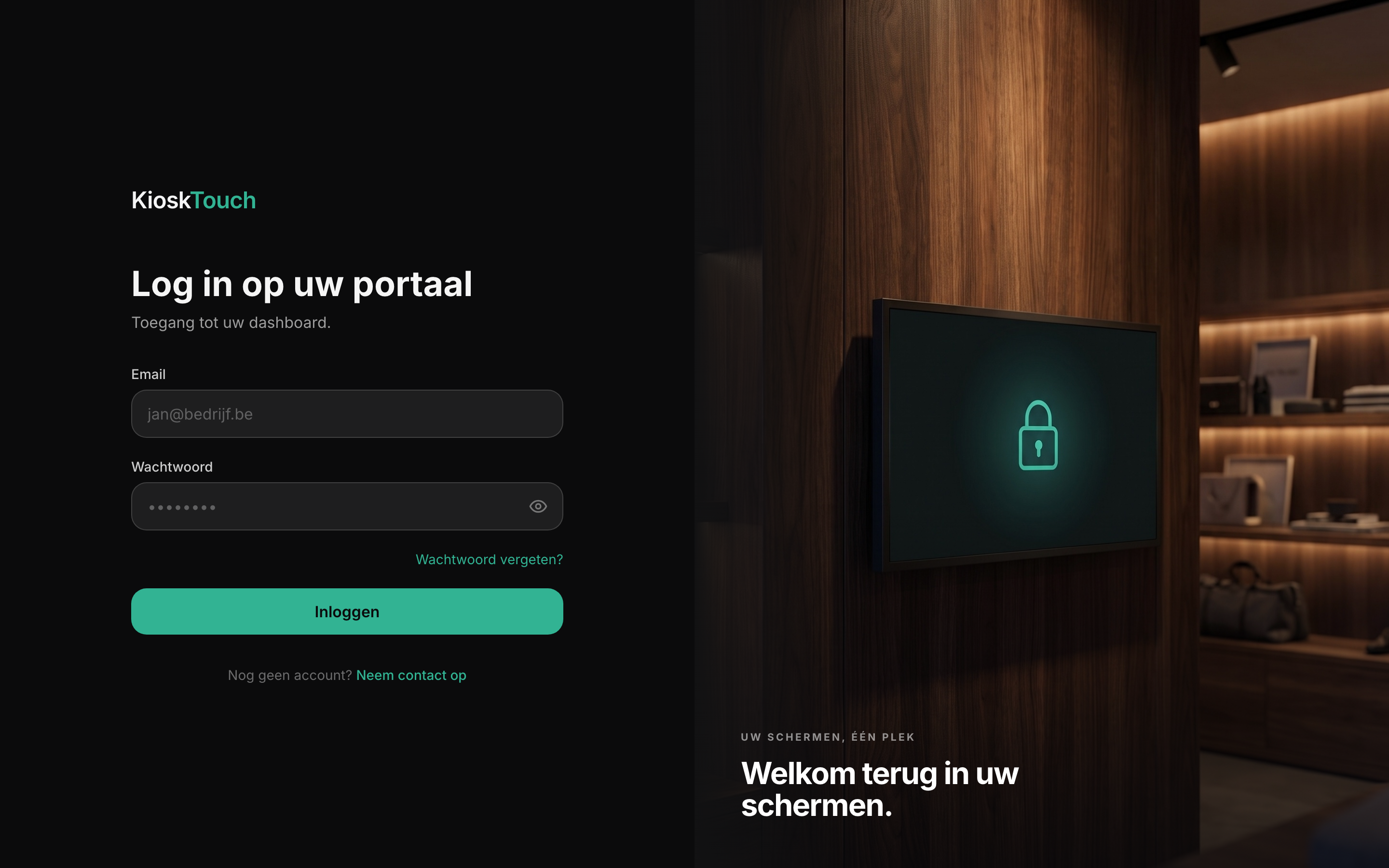 Het inlogscherm op login.kiosktouch.com.